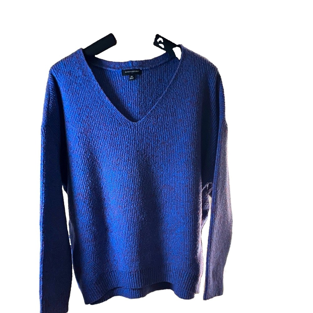 Banana Republic Women's Knit V-Neck Pullover Sweater Solid Blue XL Regular